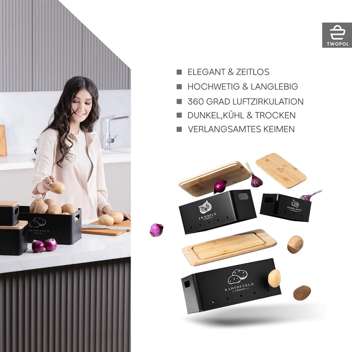 Twopol®Kartoffel Aufbewahrungsbox[3er Set] patentiertes Anti-Rutsch System-der ideale Weg für Zwiebe