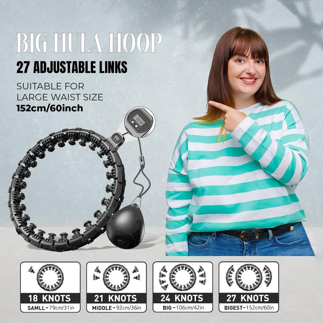 Smart Hula-Hoop, gewichteter Hula-Hoop, verstellbar, für Fitnessübungen, gewichtet, 27 abnehmbare Kn