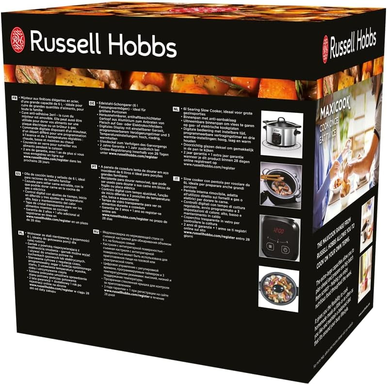 Russell Hobbs Digitaler Slow Cooker, Schongarer, einstellbare Garzeit, programmierbarer Timer, 6.0l,