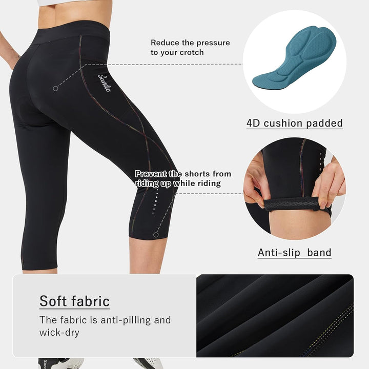 Santic Frauen Radfahren Shorts gepolstert 3/4 hohe Taille Bike Shorts Fahrrad Capris für Frauen mit