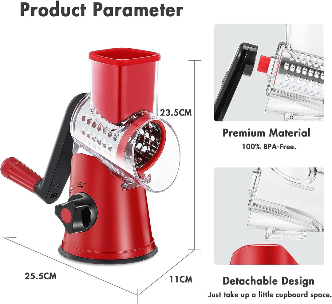 GDL Käsereibe mit Kurbel, Gemüsehobel mit 3 austauschbaren Trommelklingen, Reibe Küche Schnelles Sch