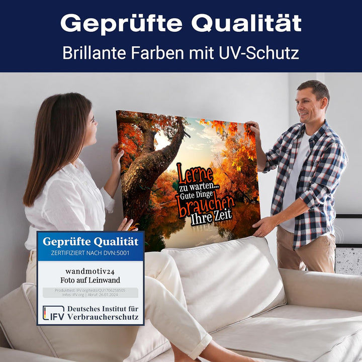 wandmotiv24 Motivations Motiv als Leinwandbild, 40x30cm, Querformat, Lerne zu warten, Gute Dinge, Wa