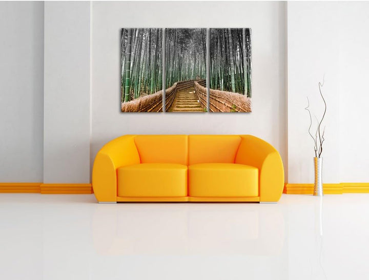 Pixxprint Kyoto Japan Bambuswald als Leinwandbild/Grösse: 3 Teilig (120x80) cm/Wandbild/Kunstdruck/f