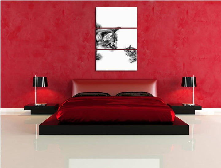 Pixxprint Katze und Maus Freunde als Leinwandbild/Grösse: 3 Teilig (120x80) cm/Wandbild/Kunstdruck/f