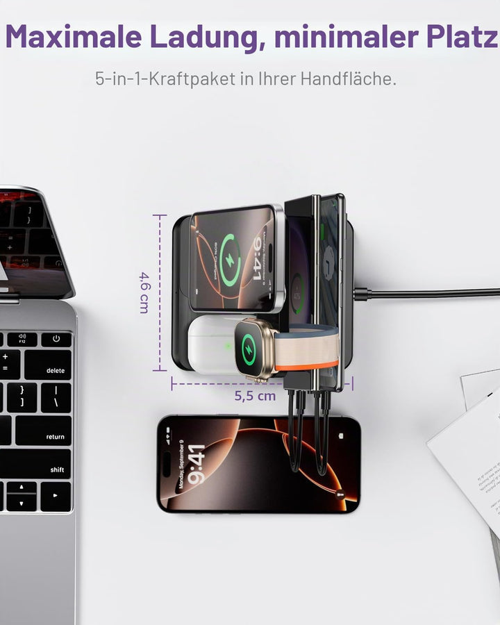 Intoval 5-in-1 Ladestation, kompatibel mit iPhones 17/17 Pro/17 Pro Max, iPad Pro/Air/Mini, Apple Wa