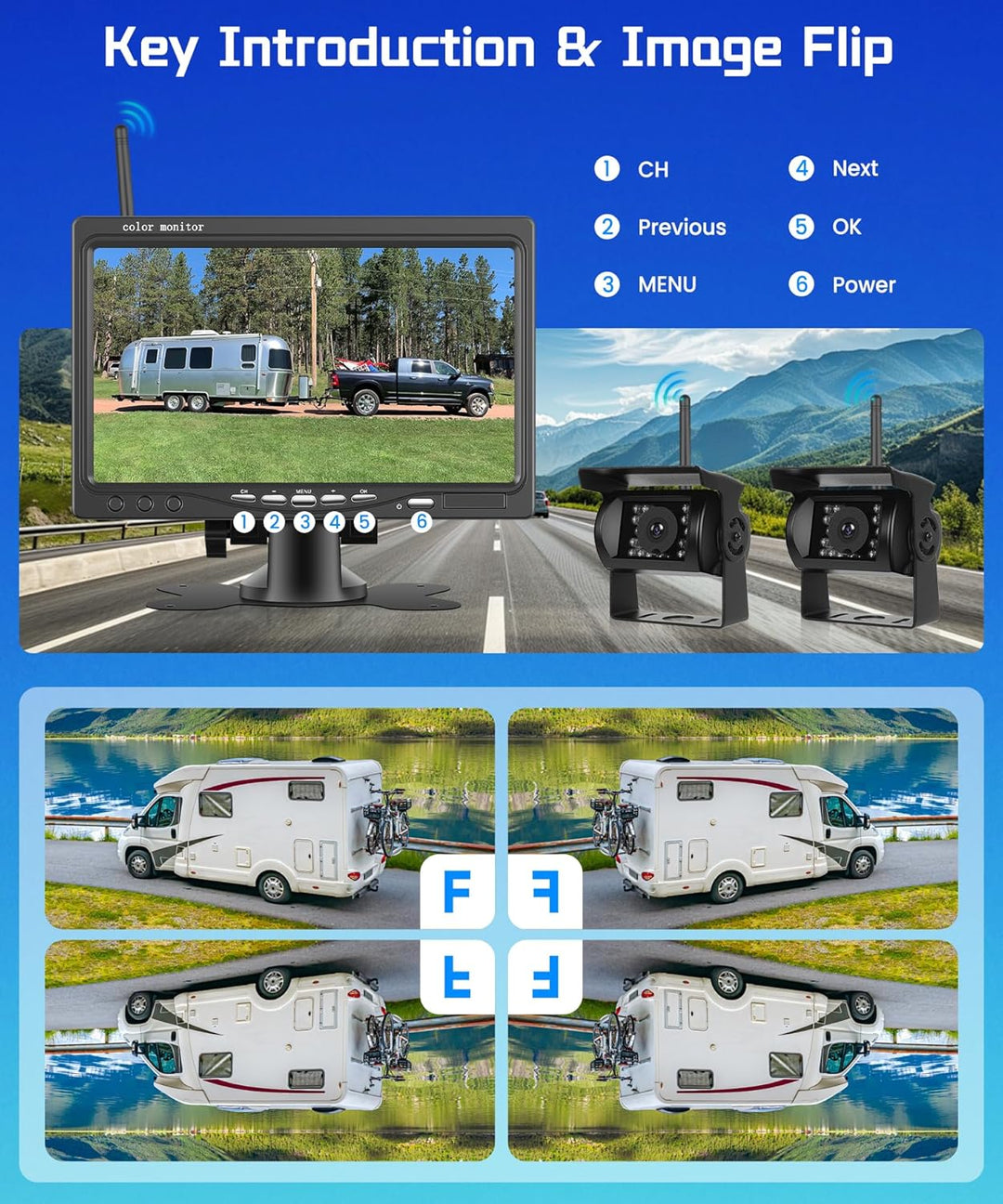 Hodozzy 2 Kabellose Digitale Rückfahrkameras mit 7 Zoll IPS Bildschirm, wasserdichte IP68 Rückfahrka