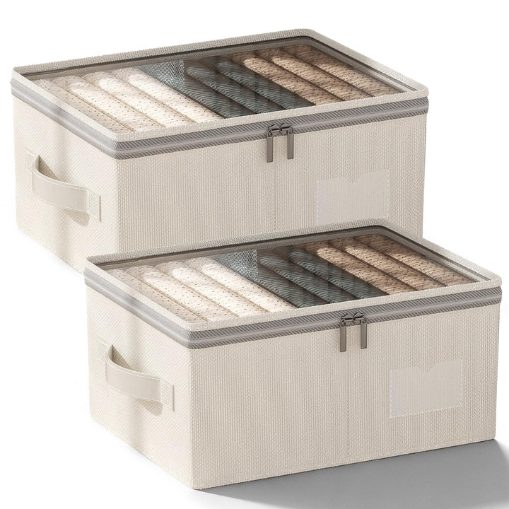 OurLeeme Aufbewahrungsbox Stoff mit Deckel, Faltbare Stoffboxen Robuste Aufbewahrungskörbe Unterbett