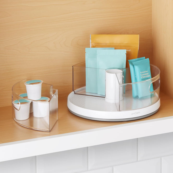 YouCopia Küchenschrank-Organizer, Drehteller Crazy Susan Plattenspieler, Kunststoff, Weiss, with 3 R