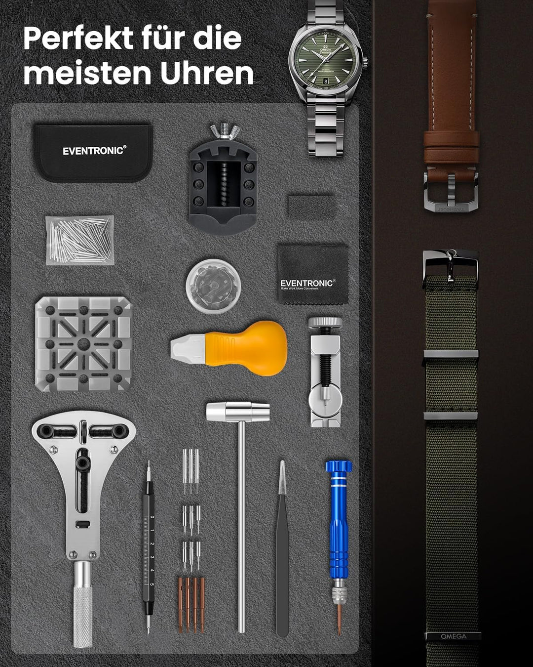 Eventronic 【Neu Upgraded】 Uhrenwerkzeug Set, Uhr Batteriewechsel Werkzeug Uhren Reparatur, Uhrmacher