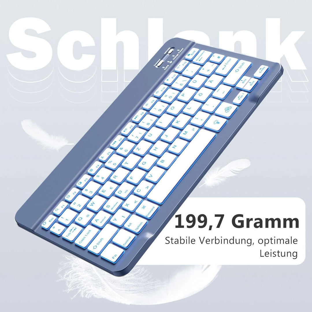 Vobafe Bluetooth Tastatur mit Telefonhalter für iPad Air/Pro/Mini/A16/11/10.9/10.2/iPhone, Kabellose