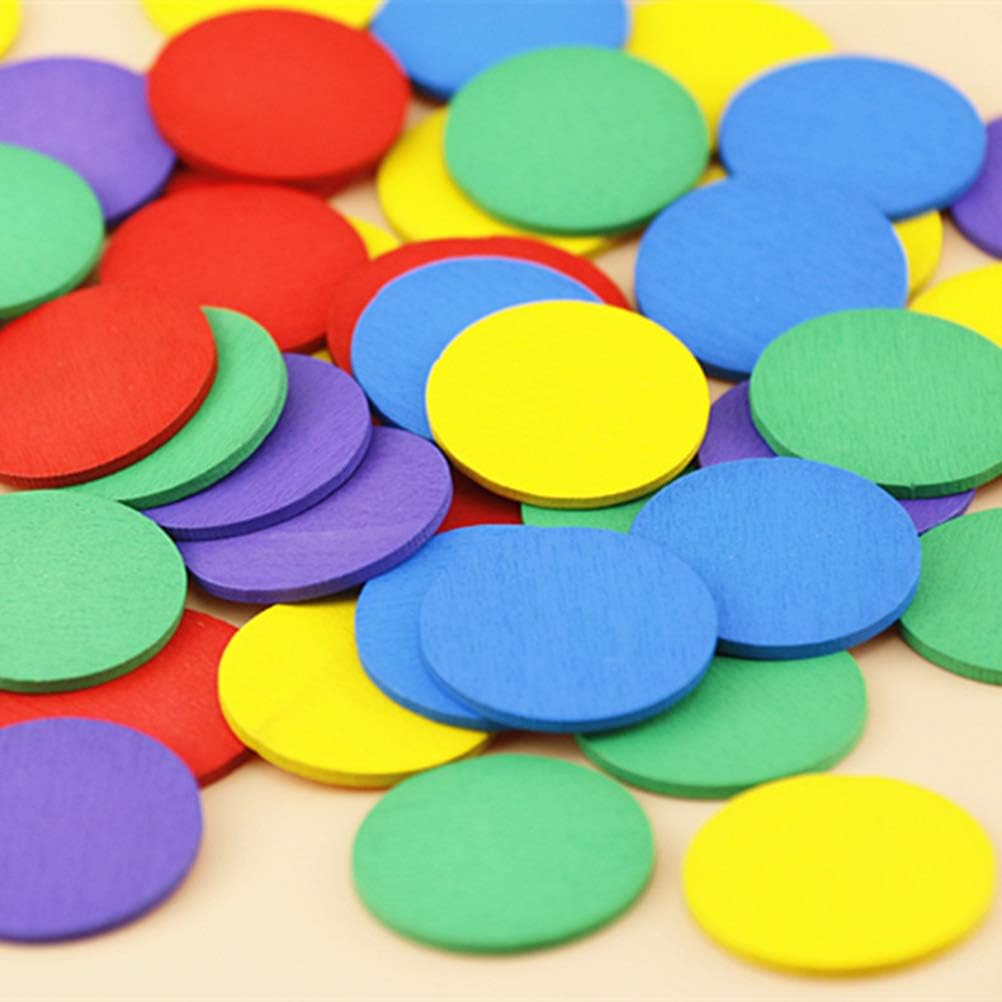 Toyvian 100 Stück runde Holzstücke bunte Scheiben Lernwerkzeuge Schüler Mathematik Lehrmittel für Ki