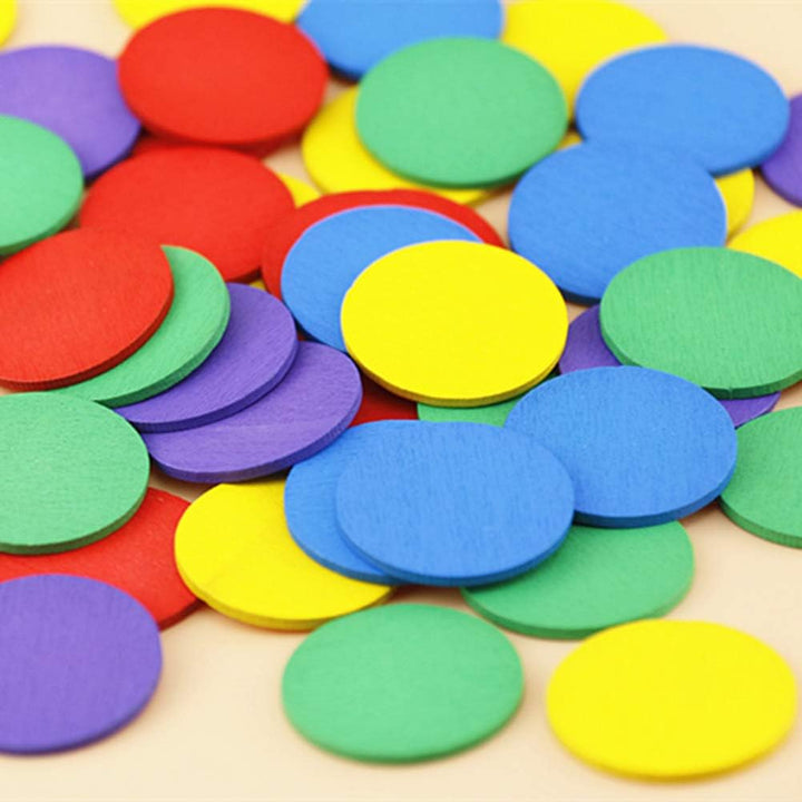 Toyvian 100 Stück runde Holzstücke bunte Scheiben Lernwerkzeuge Schüler Mathematik Lehrmittel für Ki