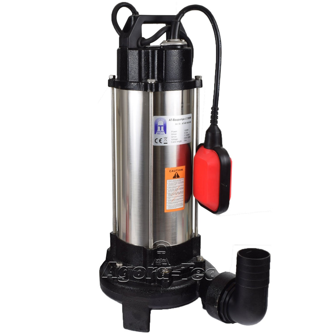 Agora-Tec® AT- Baupumpe-C 1300W (mit Schneidwerk) Tauchpumpe für Schmutzwasser, Abwasser, für Fäkali