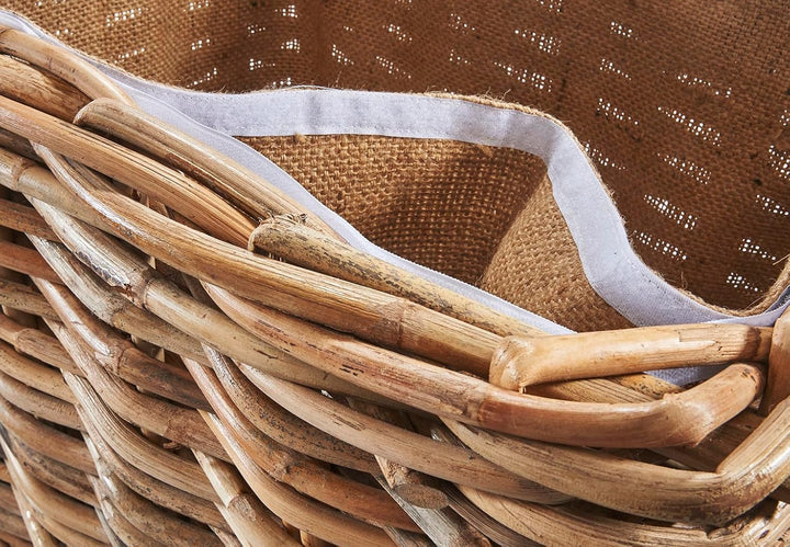 Kobolo Holzkorb aus Rattan mit Jutestoff, 63x42x59 cm, braun, robuster Kaminholzkorb mit Griffen & S