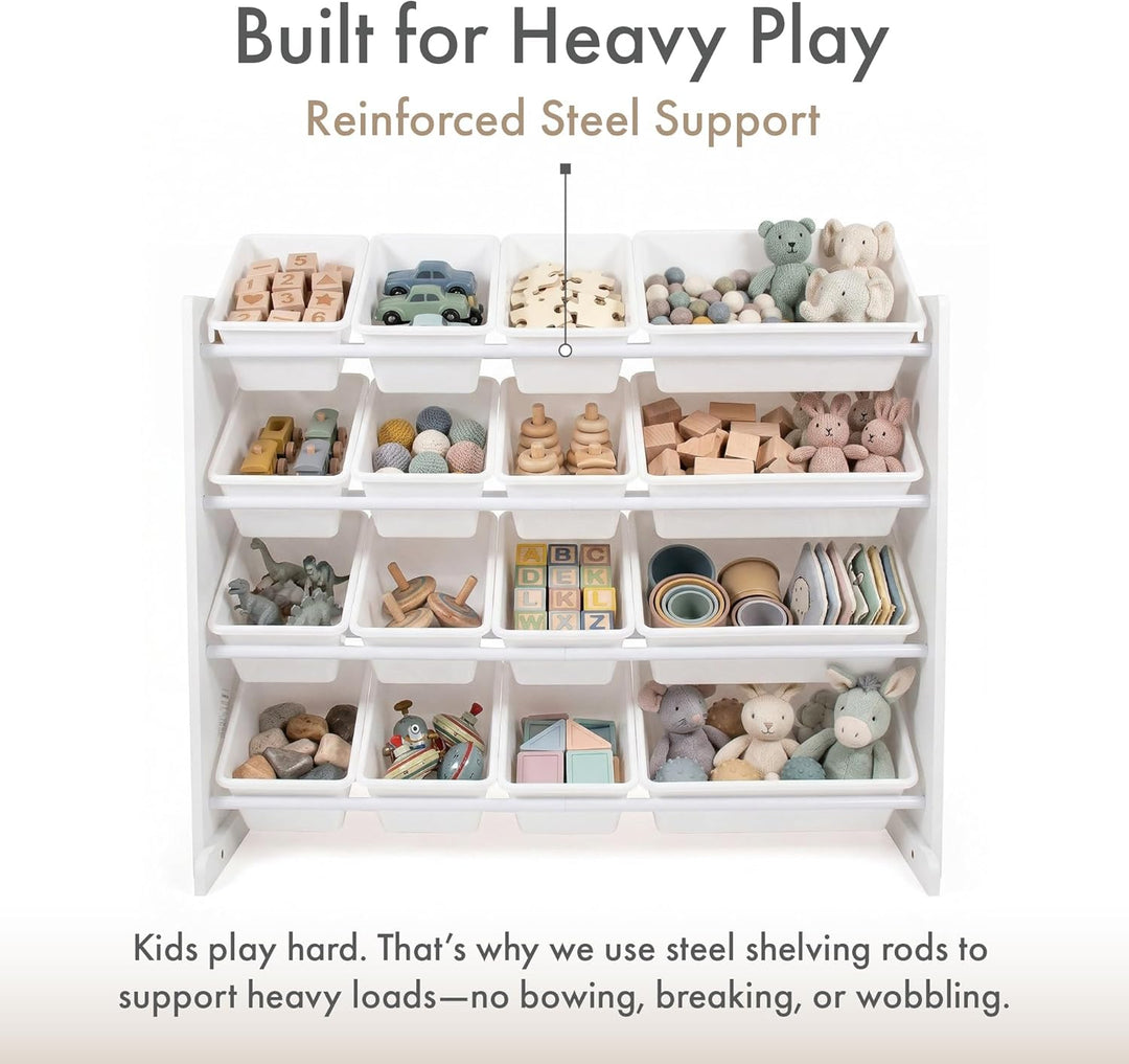 Humble Crew extragrosses Kinderregal aus Holz, Weiss! 16 Kunststoffboxen für Spielzeug, ideal für Ki