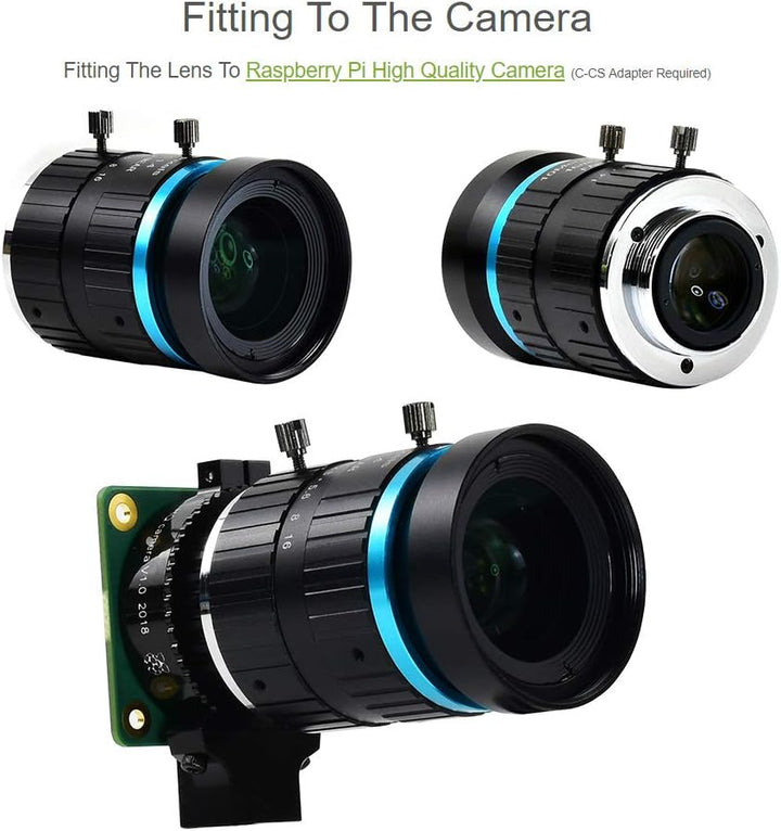 Waveshare Quality Industrial Telephoto Lens with 16mm Focal Length, Multi Field Angle and C-Mount Co