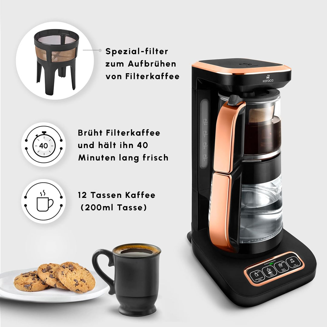 Karaca Teekocher Robotea Pro 4 in 1 sprechender Automatik-Teekocher Wasserkocher und Filterkaffeebrü