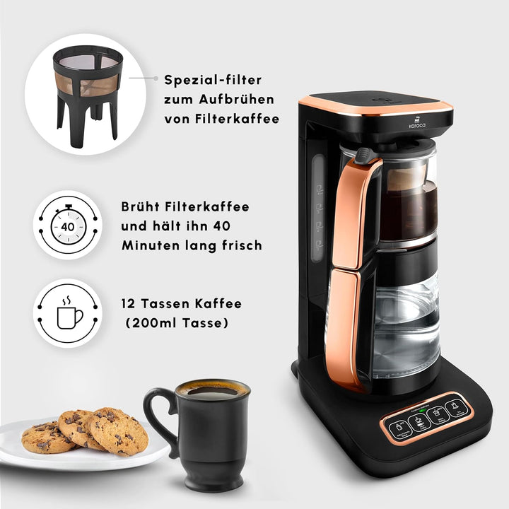 Karaca Teekocher Robotea Pro 4 in 1 sprechender Automatik-Teekocher Wasserkocher und Filterkaffeebrü