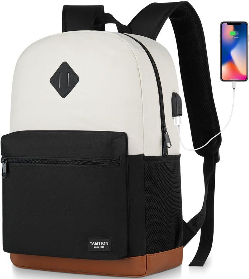 YAMTION Schulrucksack für Mädchen und Jungen, Laptop-Rucksack mit USB-Ladeanschluss für Damen und He