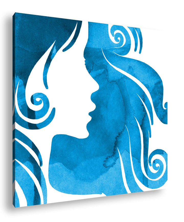 deyoli Bewegende Frauenkopf Illustration Format: 70x70 Effekt: Monocrome Blau als Leinwandbild, Moti