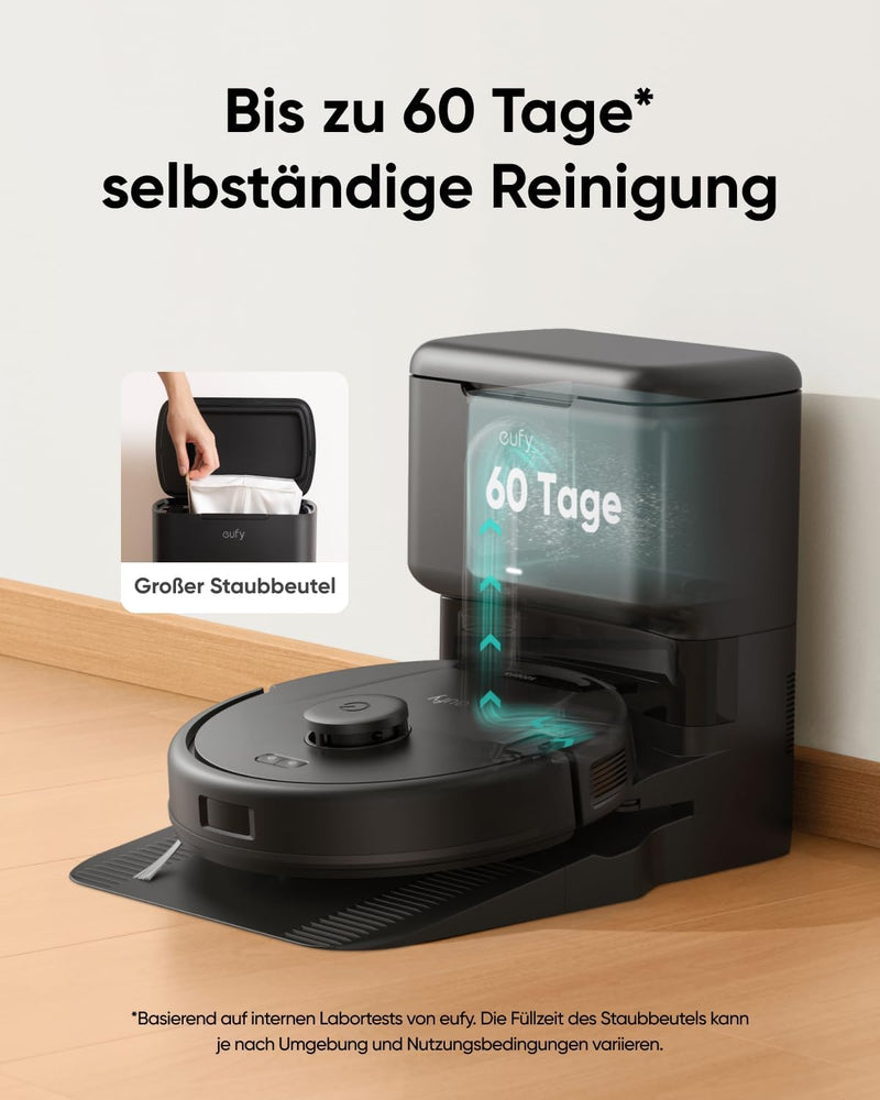 eufy L60 Saugroboter mit Absaugstation und Wischfunktion, 5.000Pa Saugkraft, Anti-Haar-Verwicklung,