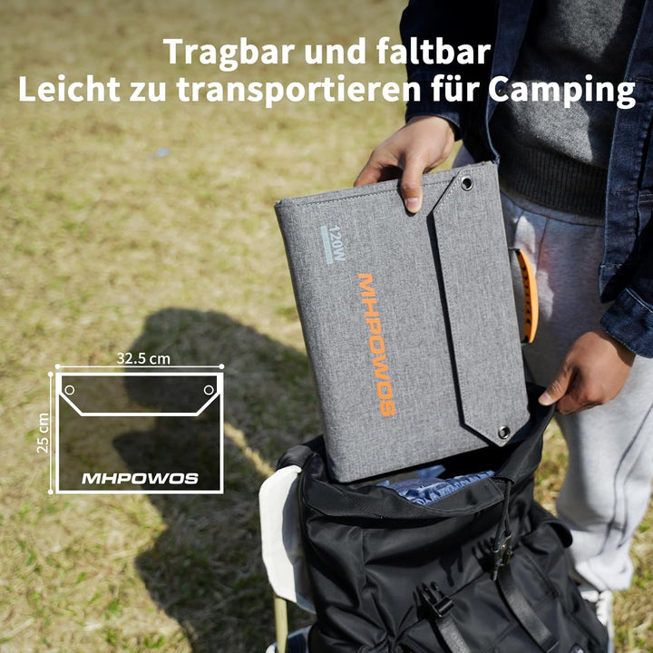120W Tragbares Solarpanel, 19V Faltbares Solarladegerät Camping | mit USB C, USB A und DC Ausgängen,
