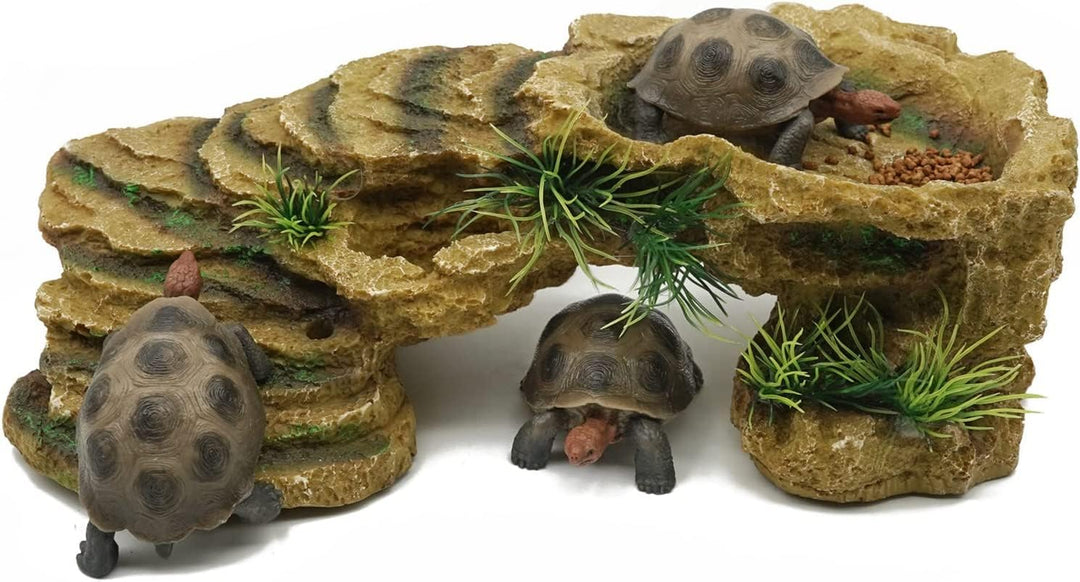 MOGOULUA Schildkröte Basking Plattform Reptilien Simuliert Rock Habitat Terrarium Versteck Harz Fels