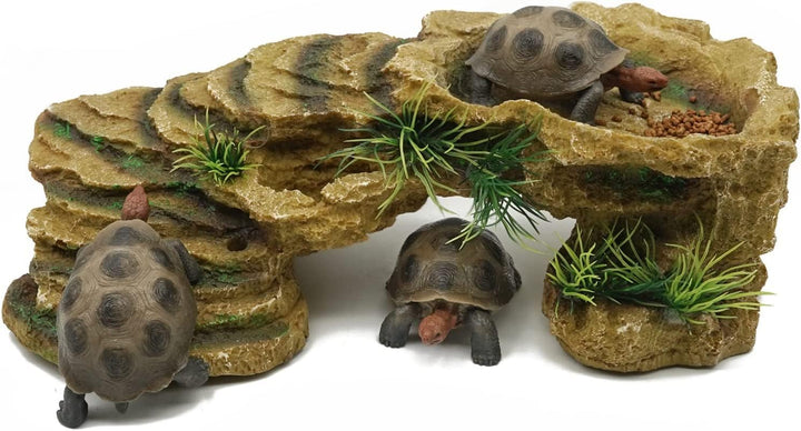 MOGOULUA Schildkröte Basking Plattform Reptilien Simuliert Rock Habitat Terrarium Versteck Harz Fels
