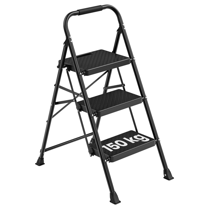 SONGMICS Trittleiter Stahl, Leiter 3 Stufen klappbar, Klappleiter belastbar bis 150 kg, Tritthocker