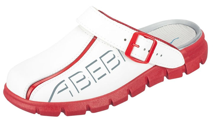 Abeba Berufsschuh-Clog Herren 7313 tools, Weiss Rot mit Aufdruck, 42 EU, 42 EU