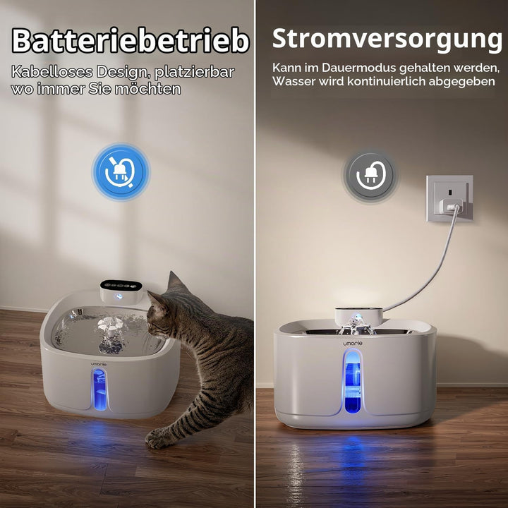 Katzenbrunnen Kabellos mit Bewegungsmelder - 3,2L Leiser Trinkbrunnen für Katze &amp; Hunde (25dB), 4000