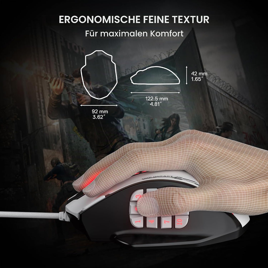 Redragon M908 Impact RGB MMO Gaming Maus, Ergonomische Optische Kabelmaus mit Max. 24.000 DPI, Hohe