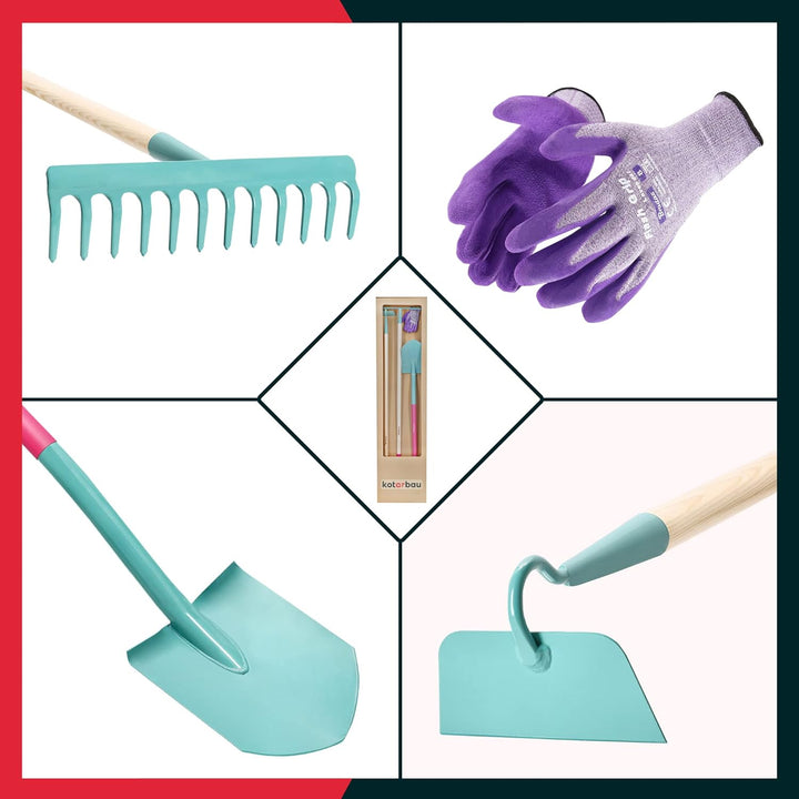 KOTARBAU® Gartenwerkzeug-Set für Damen Hacke Spaten Rechen Handschuhe