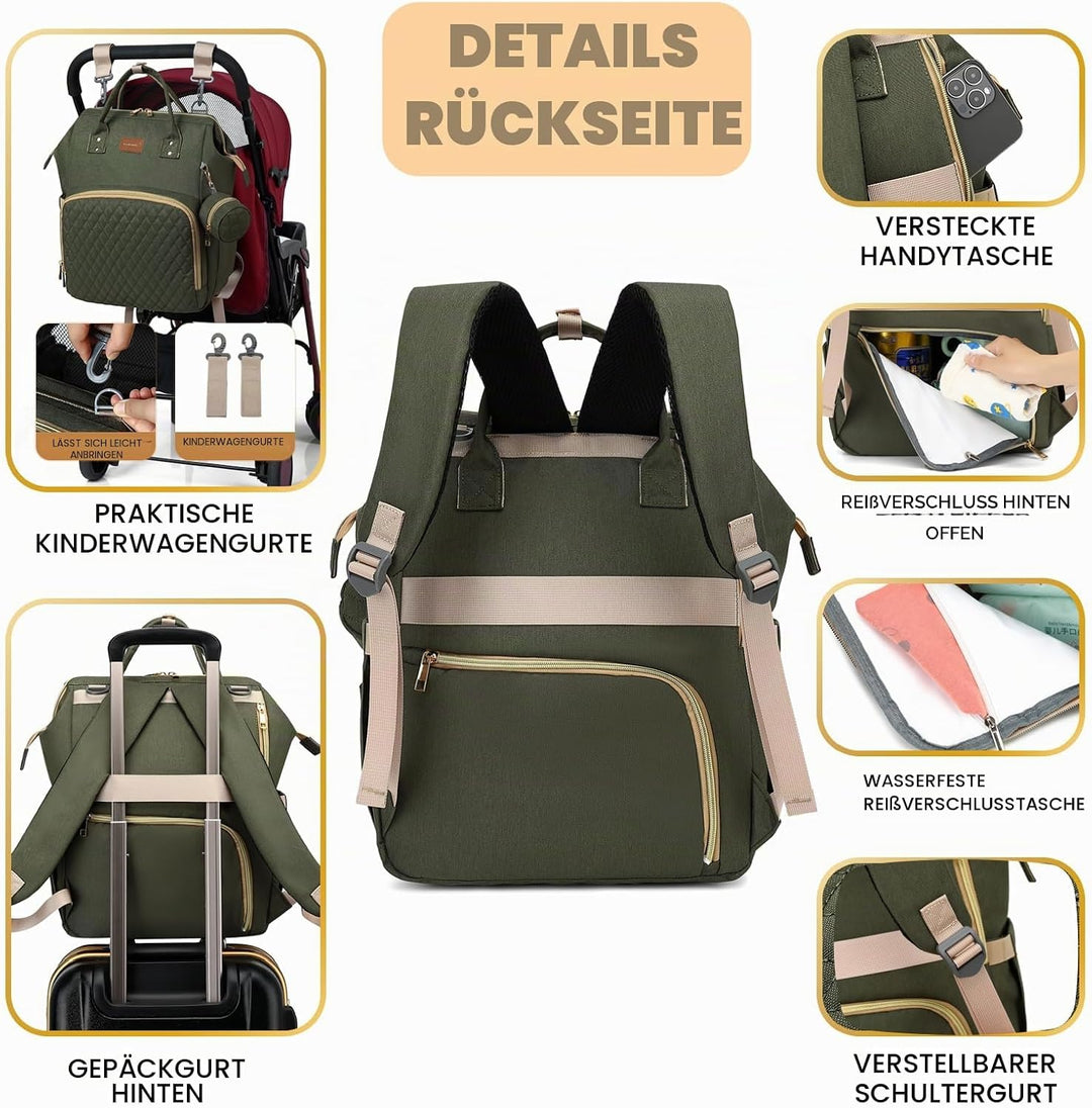 Wickelrucksack Gross - Baby Wickeltasche Rucksack Wasserdicht & Leicht mit Wickelunterlage, Schnulle