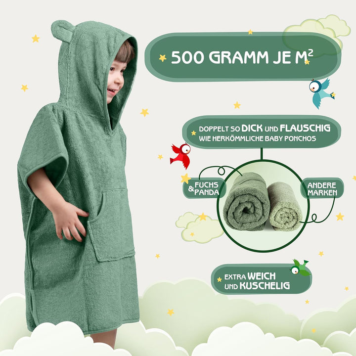 Fuchs&Panda® Badeponcho Kinder EXTRA warm, weich & kuschelig (100% Bambus) | Badeponcho Baby | Handt