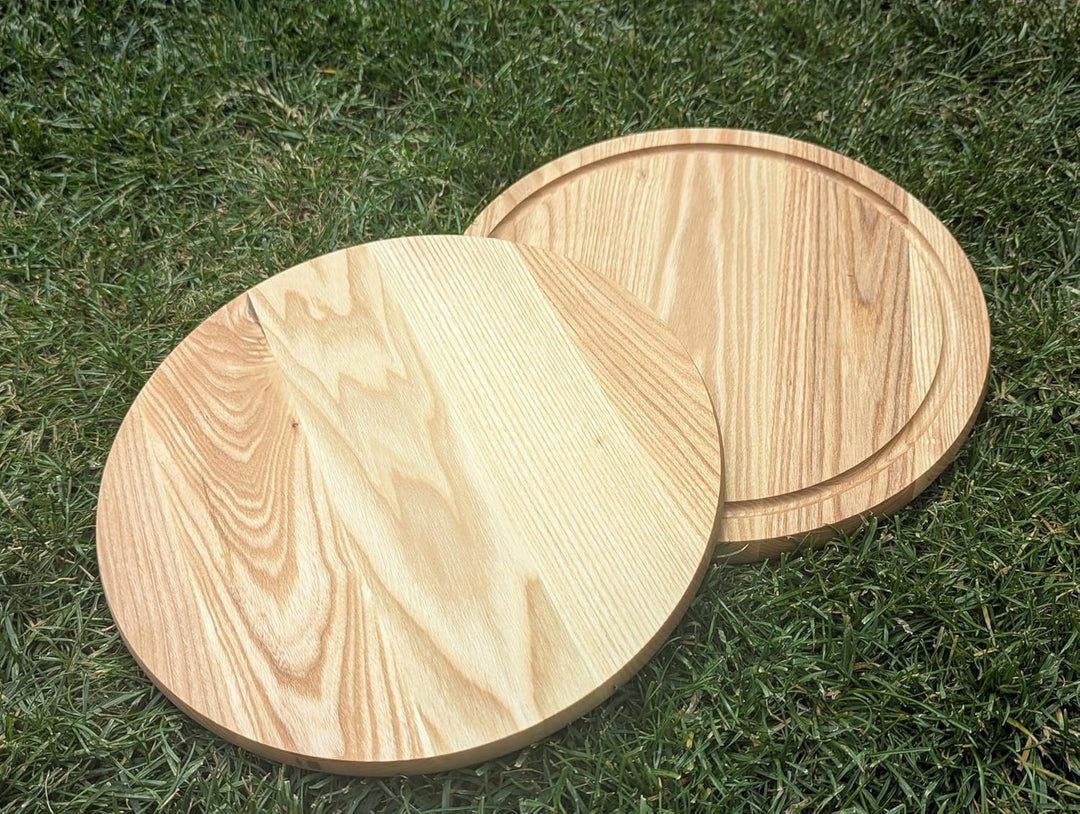 Generisch Pizzateller aus Eiche und Esche ⌀30/40cm, Schneidbrett aus Holz,Pizzabrett, Holzteller für