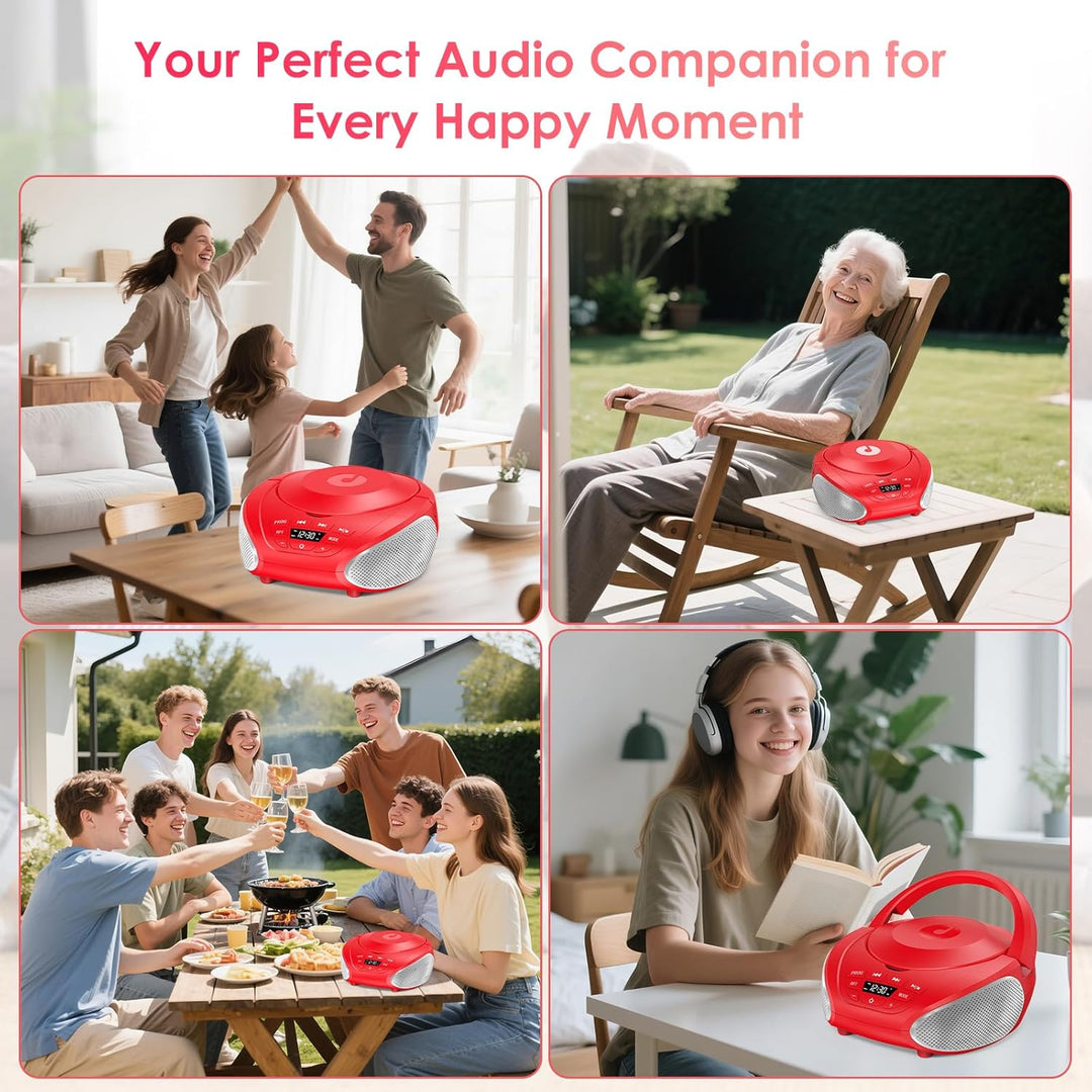 Gueray Tragbarer CD-Player Boombox Kompakt-Radio mit Stereo-Lautsprechern UKW-Radio 3,5-mm-AUX-Einga