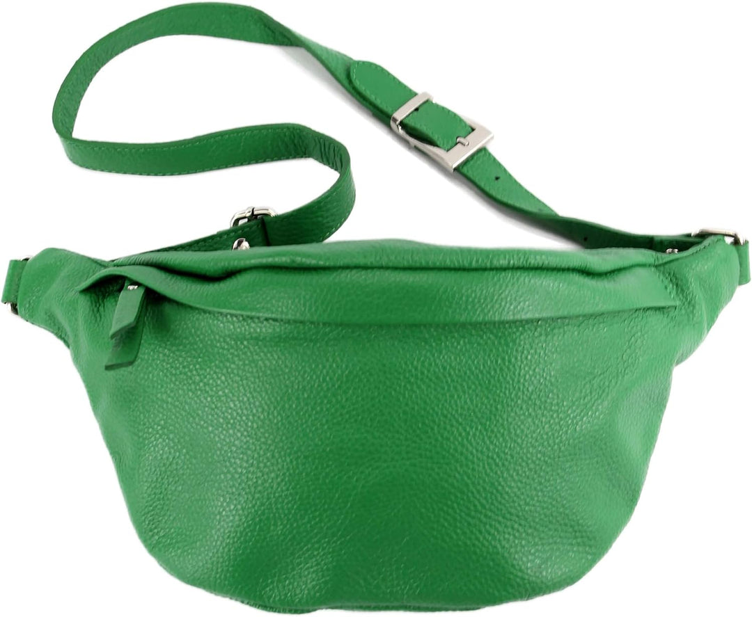 modamoda de - T77 - ital. Hüfttasche Bauchtasche Brusttasche Large aus weichem Leder, Farbe:Blattgrü