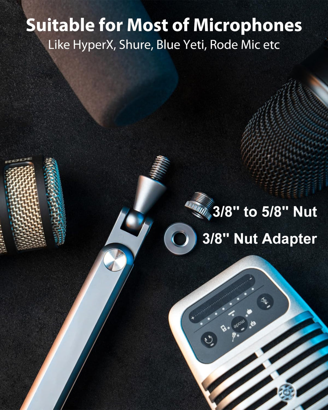 FULAIM Aluminium Mikrofon Arm kompatibel mit RODE Mikrofon, Einstellbarer Mikrofonständer für Shure