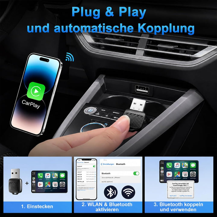 2-in-1 Wireless CarPlay &amp; Android Auto Adapter, Mini Plug &amp; Play Dongle mit USB-A &amp; USB-C, Wandelt k