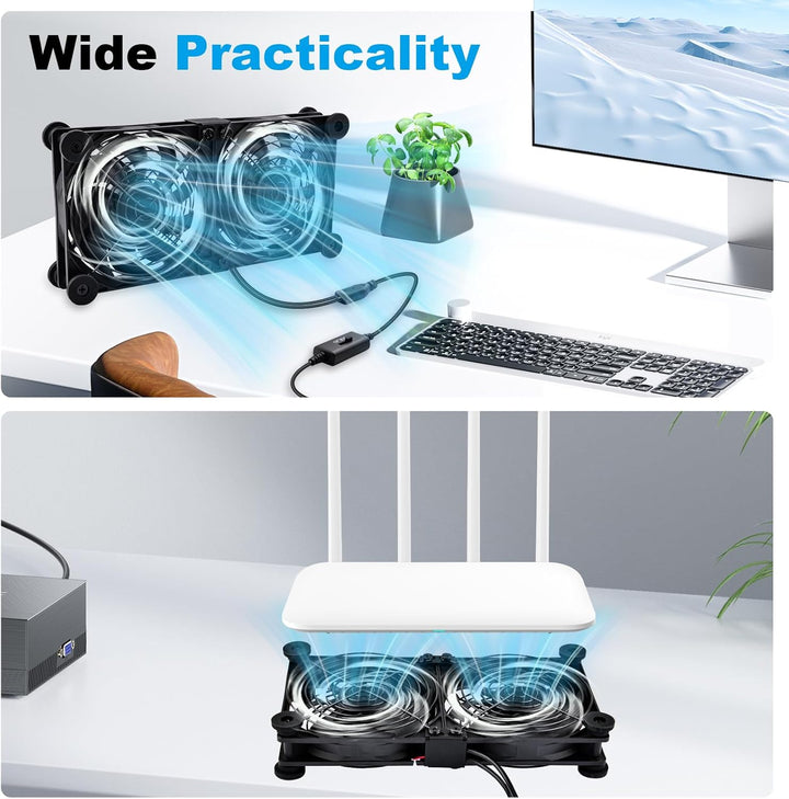 NewHail 2 in 1 Leiser Dual Router Lüfter kühler 120 mm mit 3 Grad Geschwindigkeitsregler (L/M/H), DC