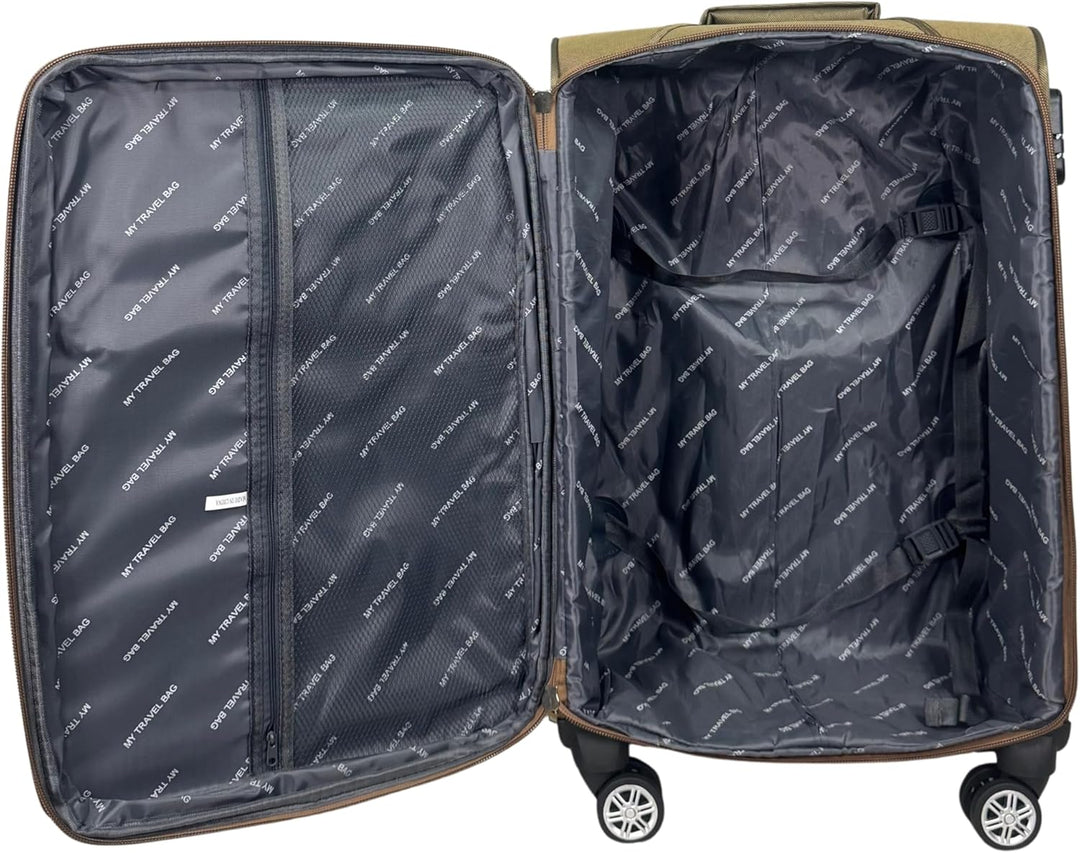 Stoff Reisekoffer Trolley Erweiterbar mit Zwillingsrollen (M/L/XL/XXL oder 4er Set) Weichgepäck (Kha
