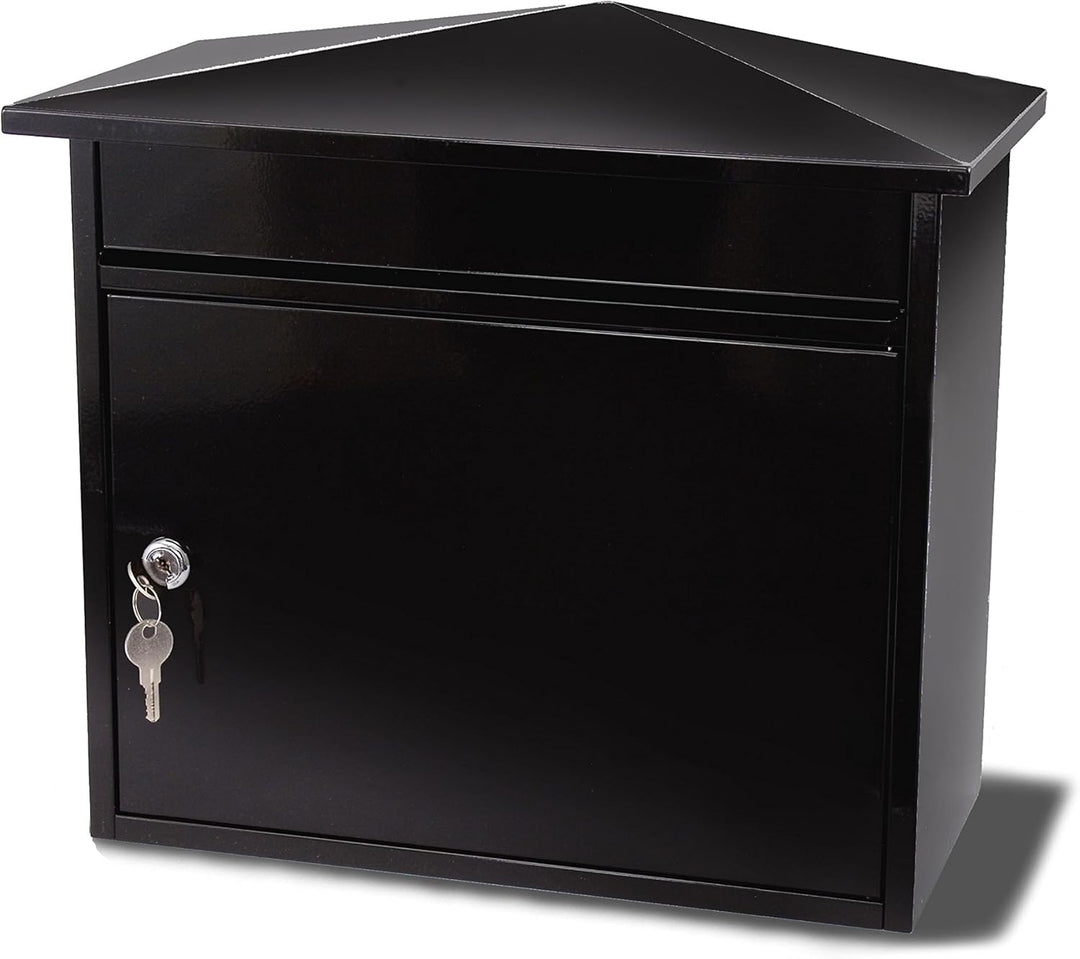 Burg-Wachter MB15BK Mersey Grosser Wandbriefkasten, verzinkter Stahl, 36 x 35 x 20 cm, Schwarz, Schw