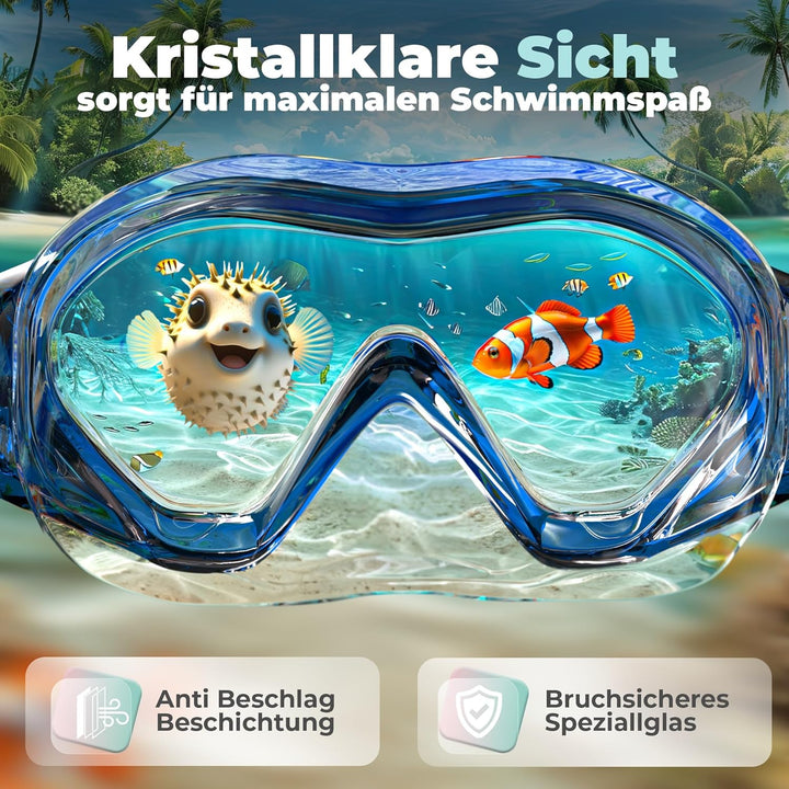 KIDVERSE Taucherbrille Kinder mit Nase - Panorama Tauchmaske Kinder - Geprüfte Schwimmbrille Kinder