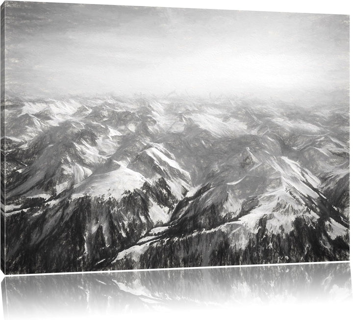 Alpen Kohle Effekt, Format: 100x70 auf Leinwand, XXL riesige Bilder fertig gerahmt mit Keilrahmen, K