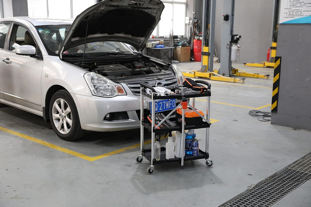 KENDO Servierwagen klappbar - Rollwagen Küche, Beistellwagen mit gebremsten Rollen und Zuladung bis