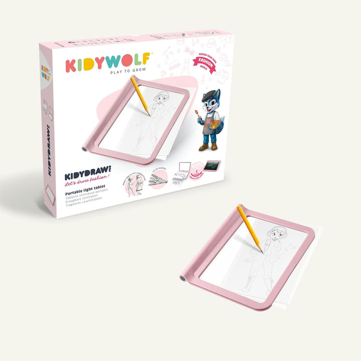 KIDYWOLF - KIDYDRAW PRO FASHION - Leuchttisch Kinder & Modedesign Set - LED Zeichentafel Wiederaufla