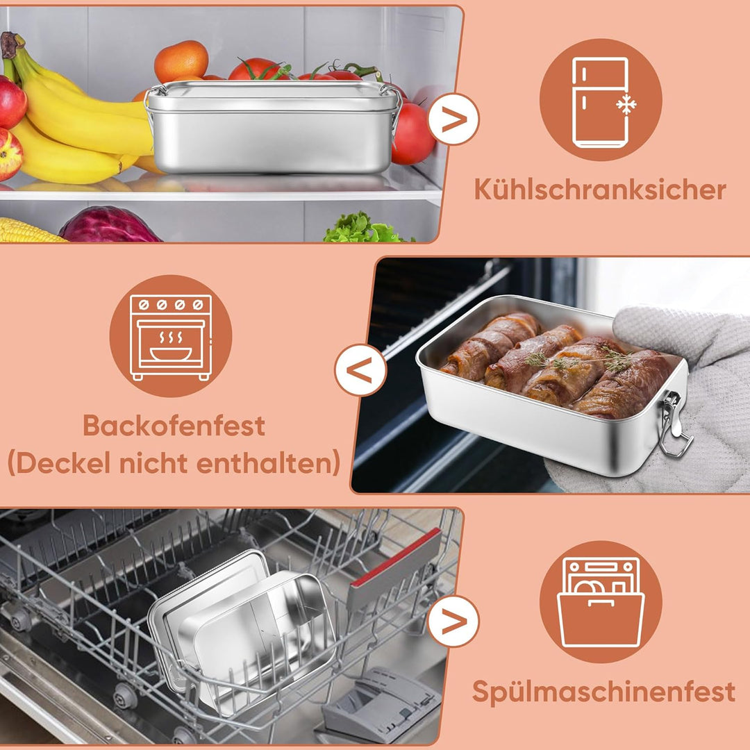 Joyfair Brotdose, Edelstahl Bento Box mit 3 Fächern, Vesperdose Lunch Box Auslaufsicher für Erwachse