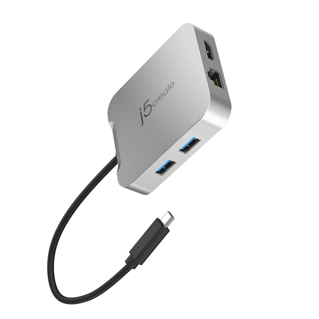 j5create USB C Hub [Funktioniert mit Chromebook Certified] - 4K 60Hz HDMI, 100W PD, 2 x USB-A, Ether