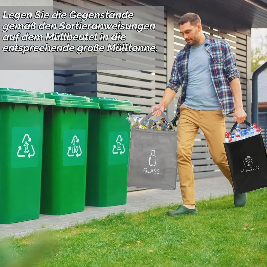 Mülltrennsystem 3fach für Papier Glas Plastik Recycling System Taschen Mülleimer mit Stabilisatoren